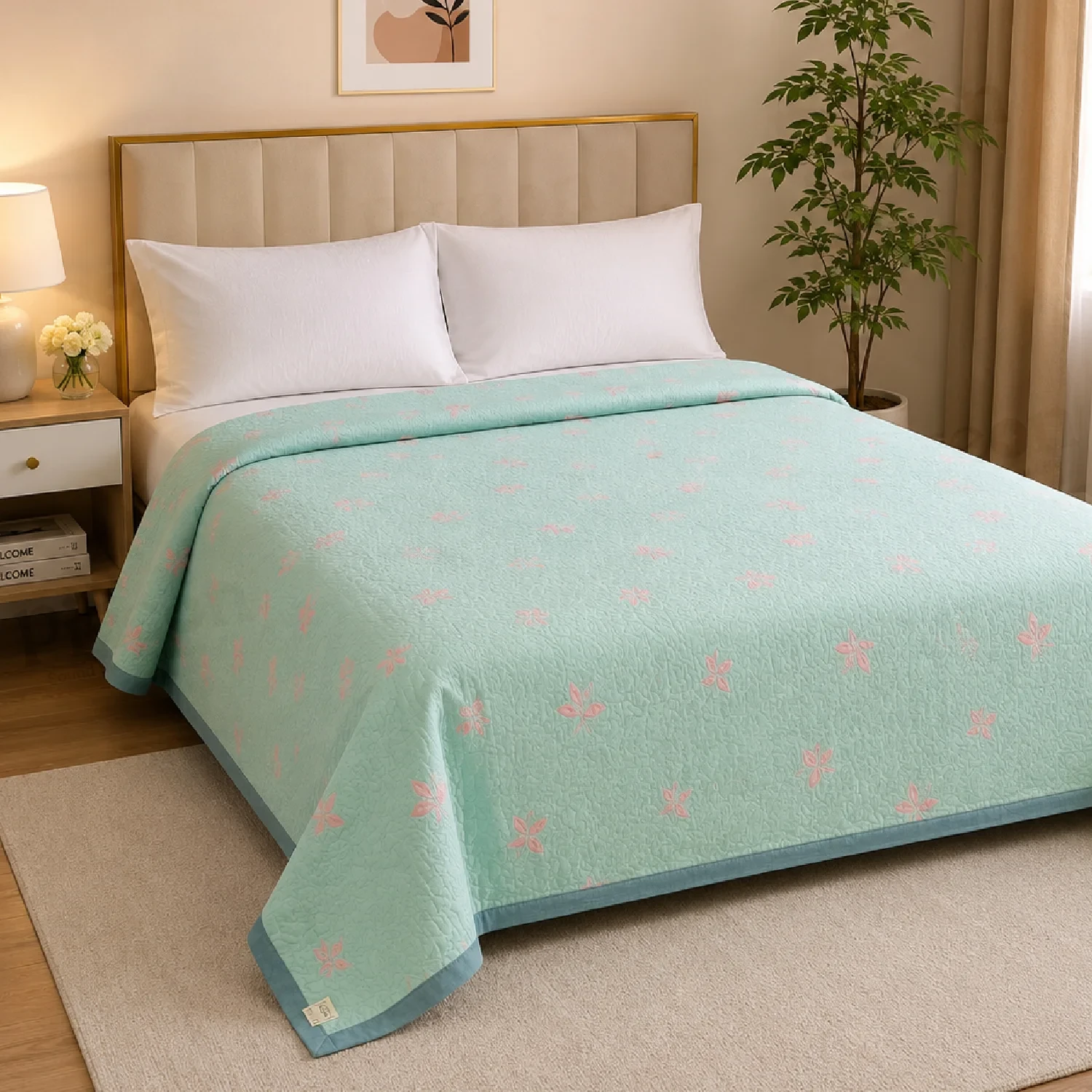 Imported Floral Texture Jacquard Piping Summer Quilt