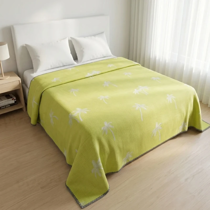 Imported Lightweight Palm Tree Texture Summer Quilt.