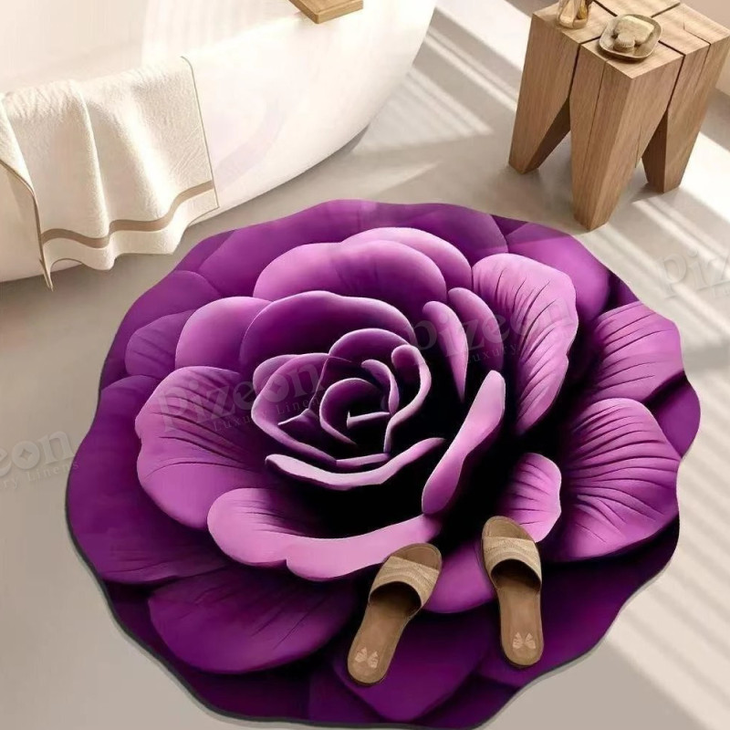 Soft Anti-Slip Bathroom Floor Mat with a Floral Design