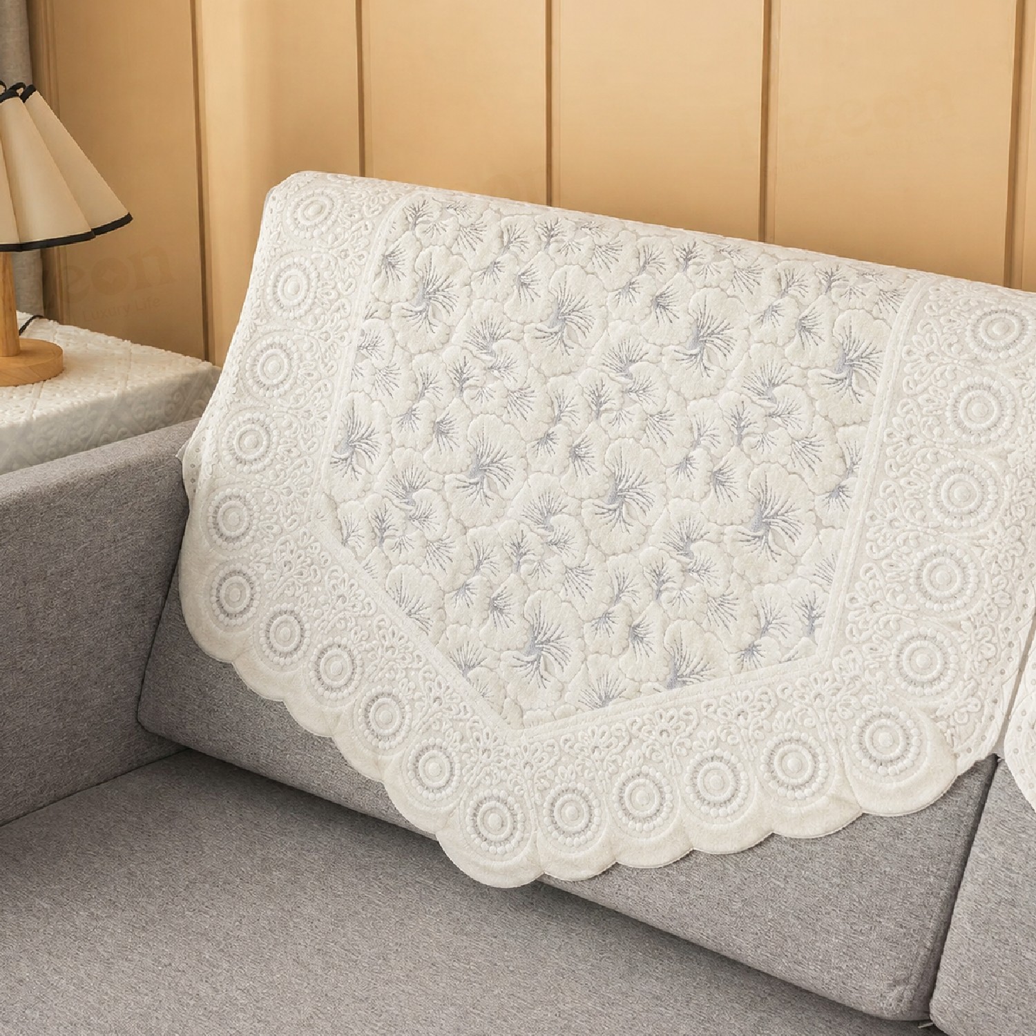 Elegant Crochet Lace Sofa Scarf – Luxury White Cotton Sofa Throw Cover