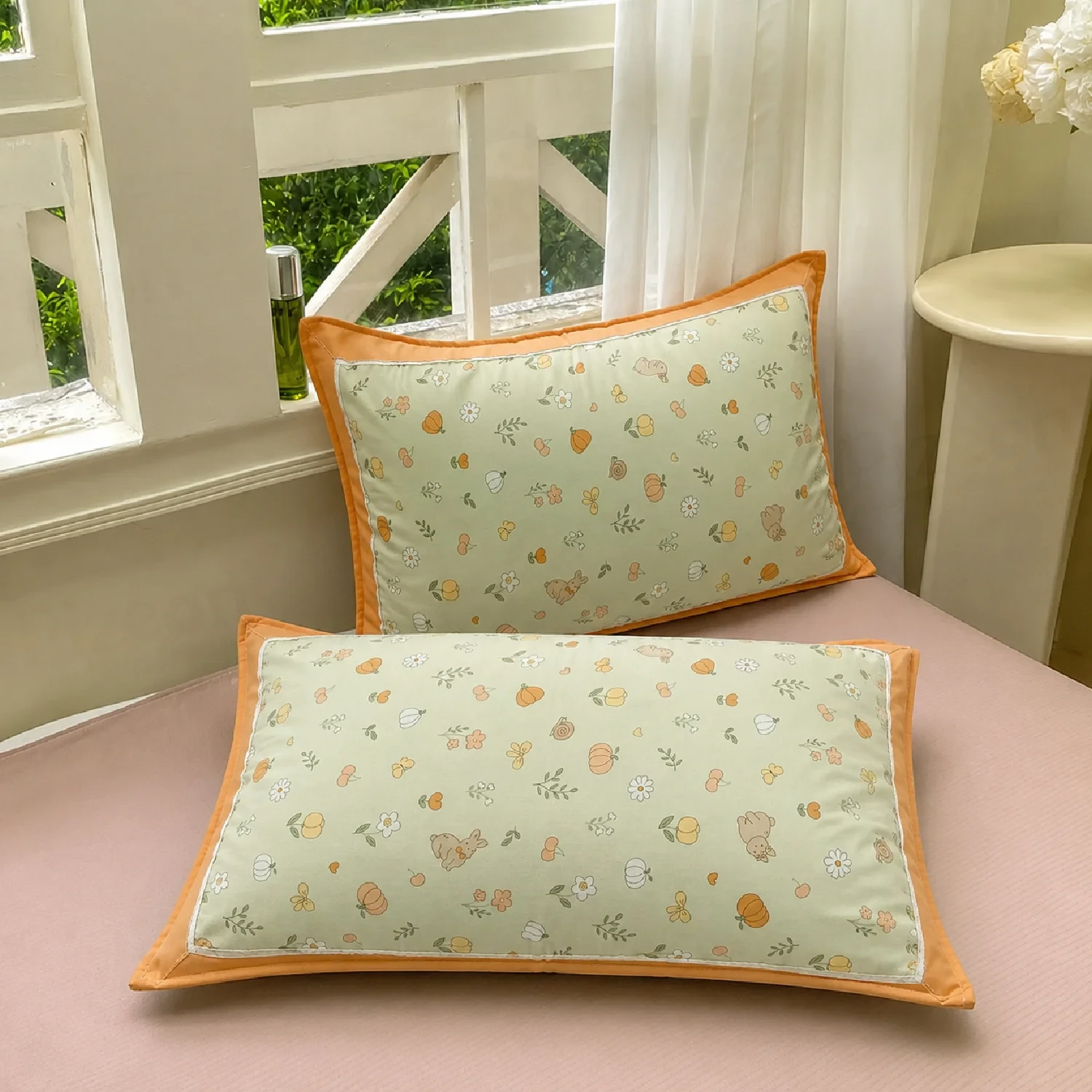 Imported Wash Cotton Pillowcase with Lace