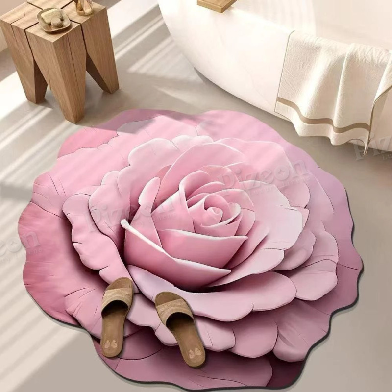 Soft Anti-Slip Bathroom Floor Mat with a Floral Design