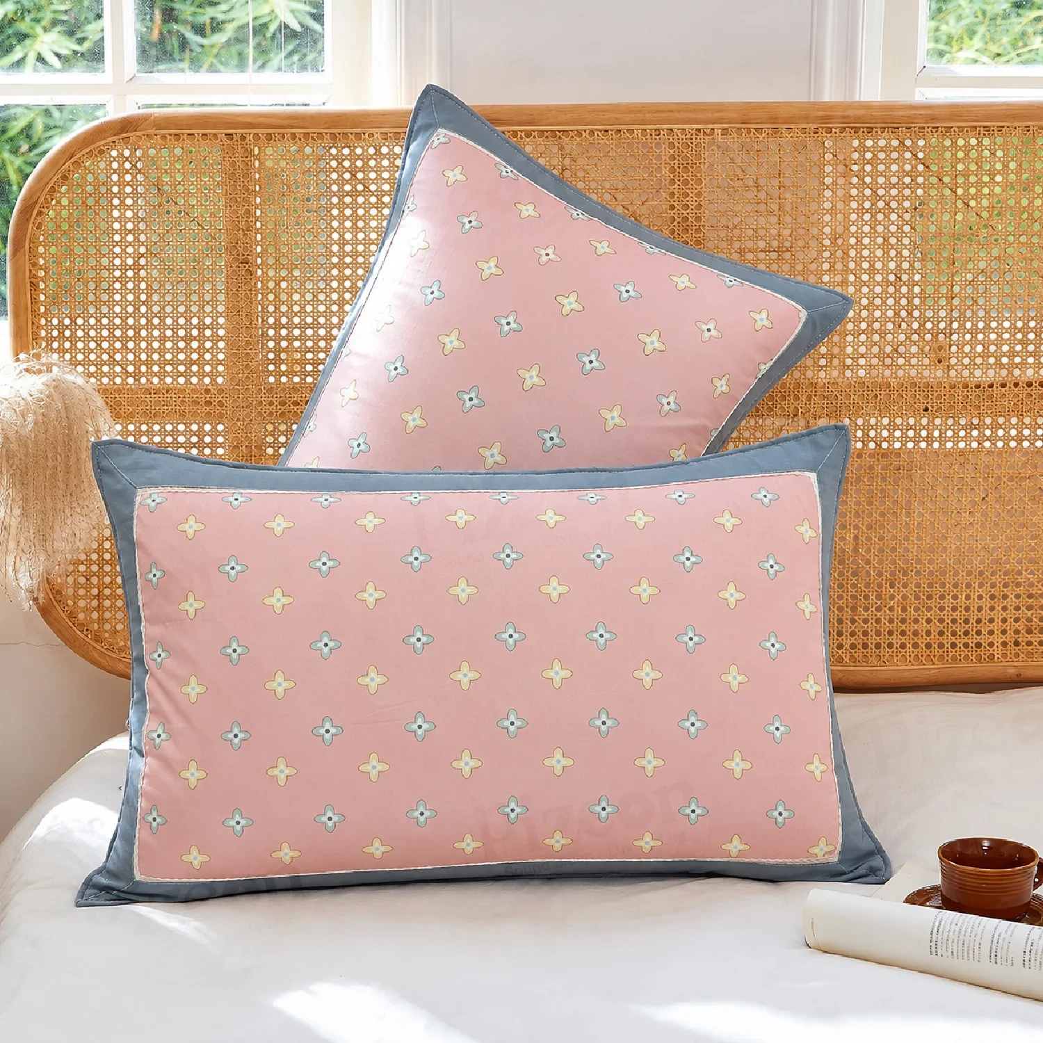 Imported Wash Cotton Floral Pillowcase with Lace