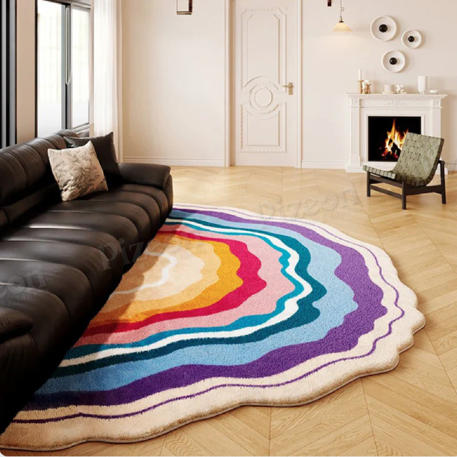 Colorful Rainbow-Shaped Floor Mat for the Living Room