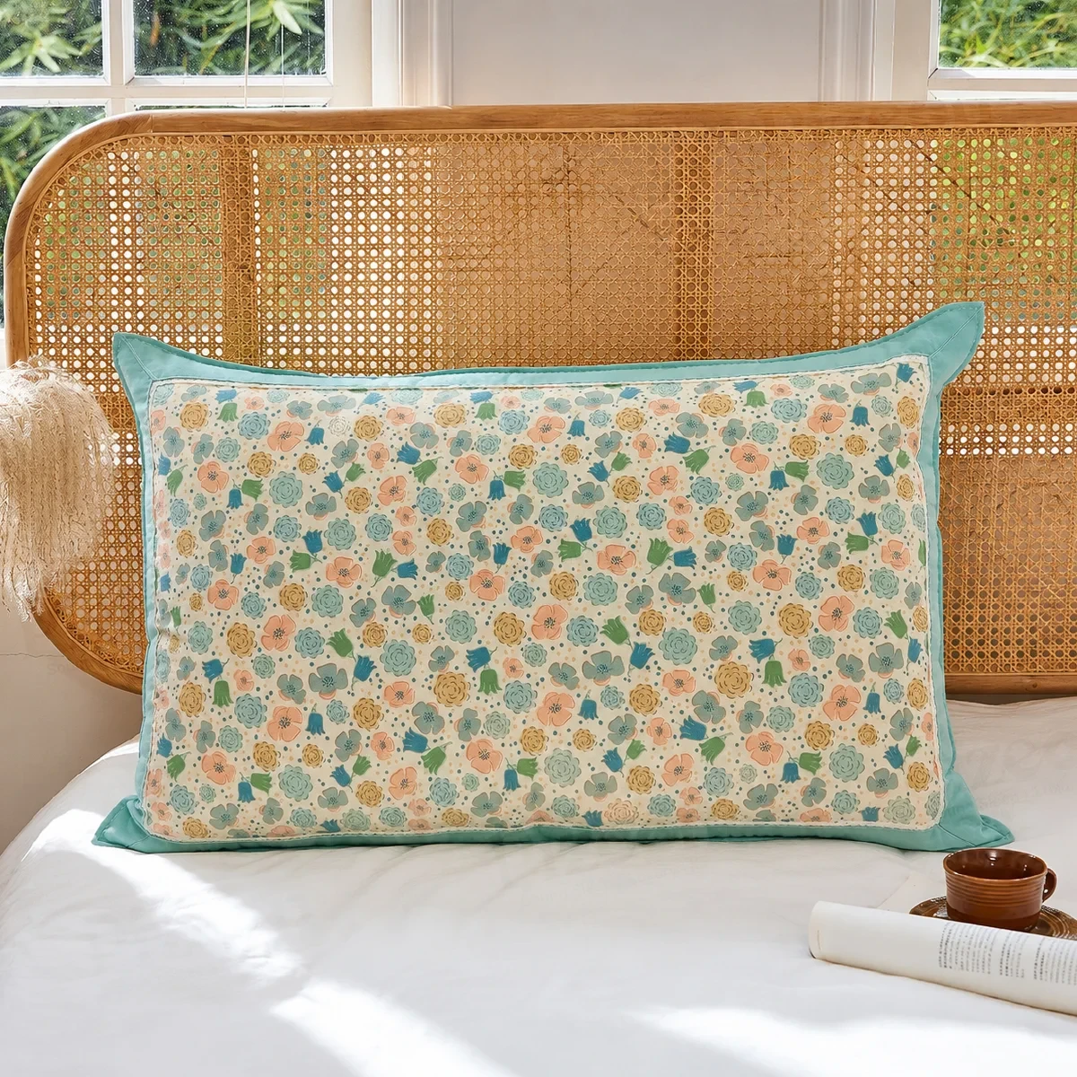 Imported Wash Cotton Floral Pillowcase with Lace