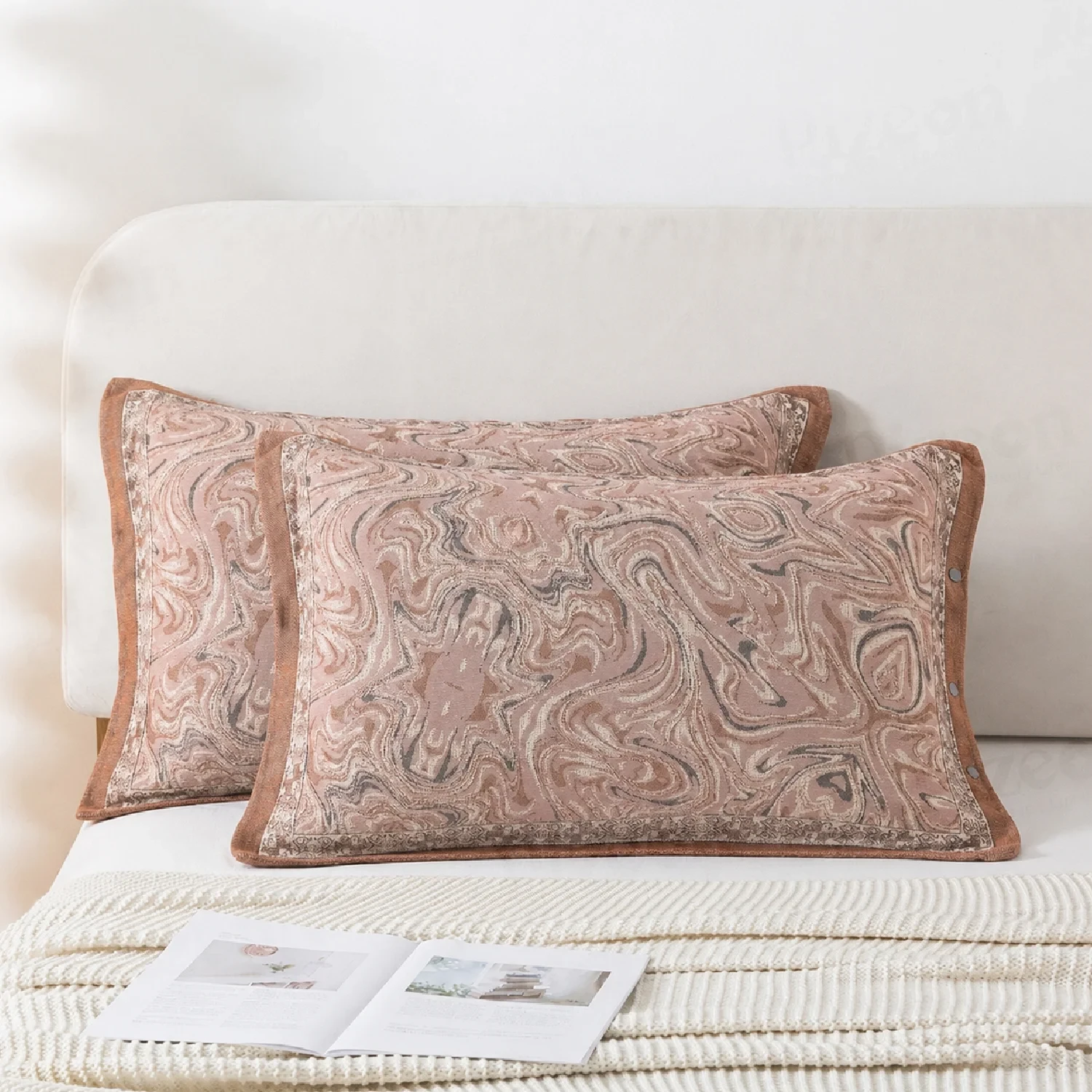 Premium Fluid Marble Design Jacquard Cotton Pillowcase with Button.