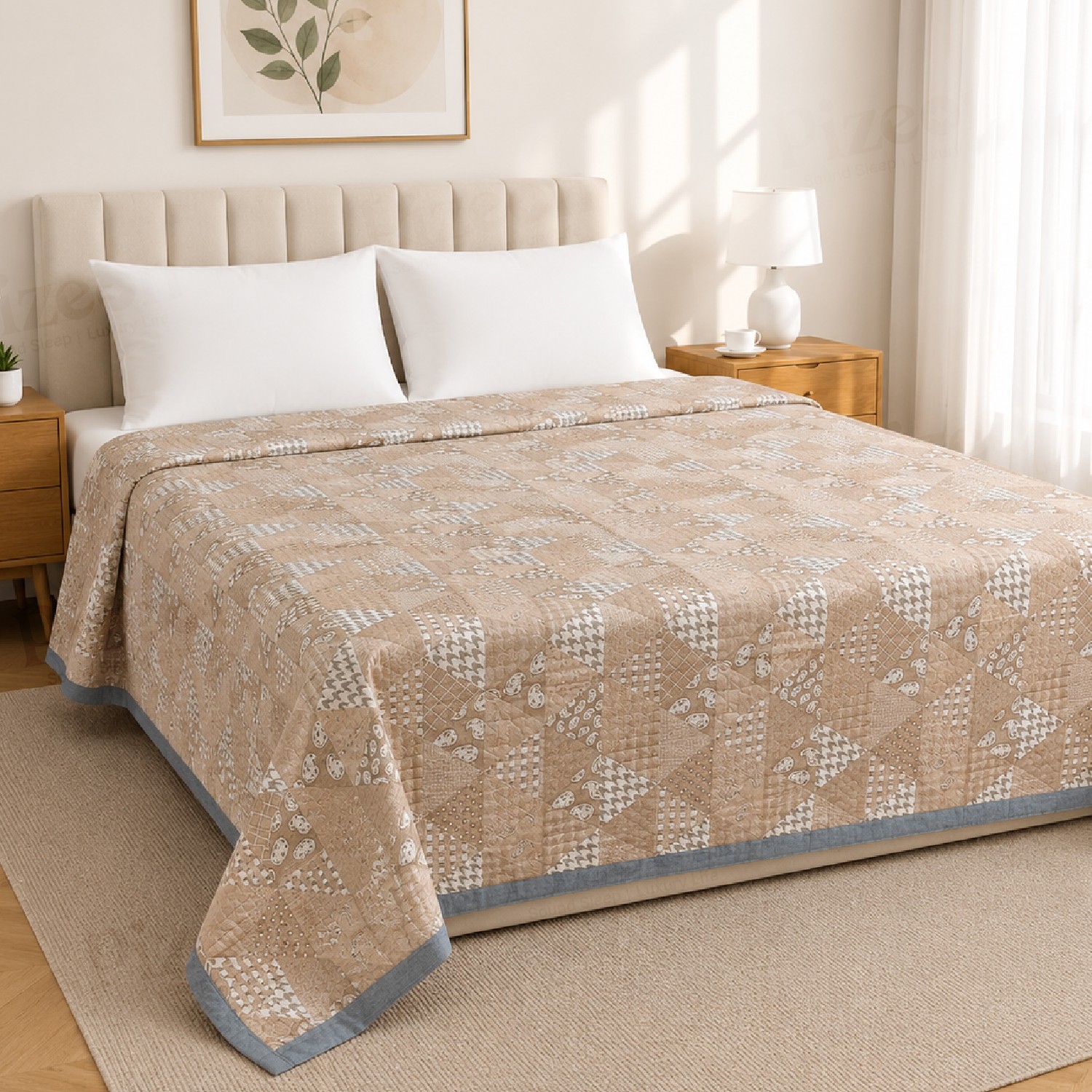 Imported Geometric Jacquard Style with Piping Summer Quilt