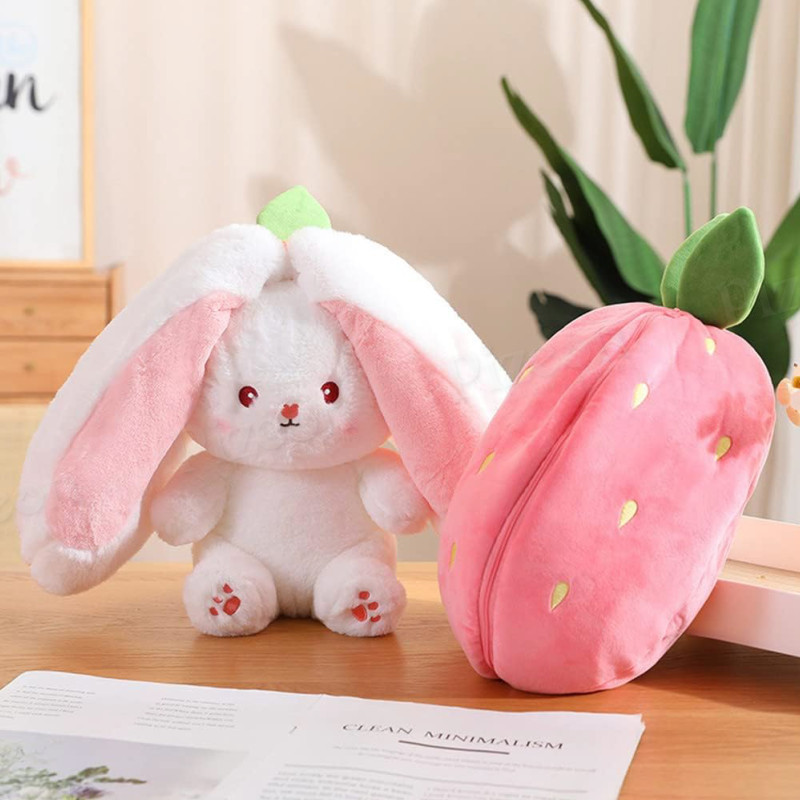 Carrot Rabbit Plush Toy - Bunny in Strawberry Bag