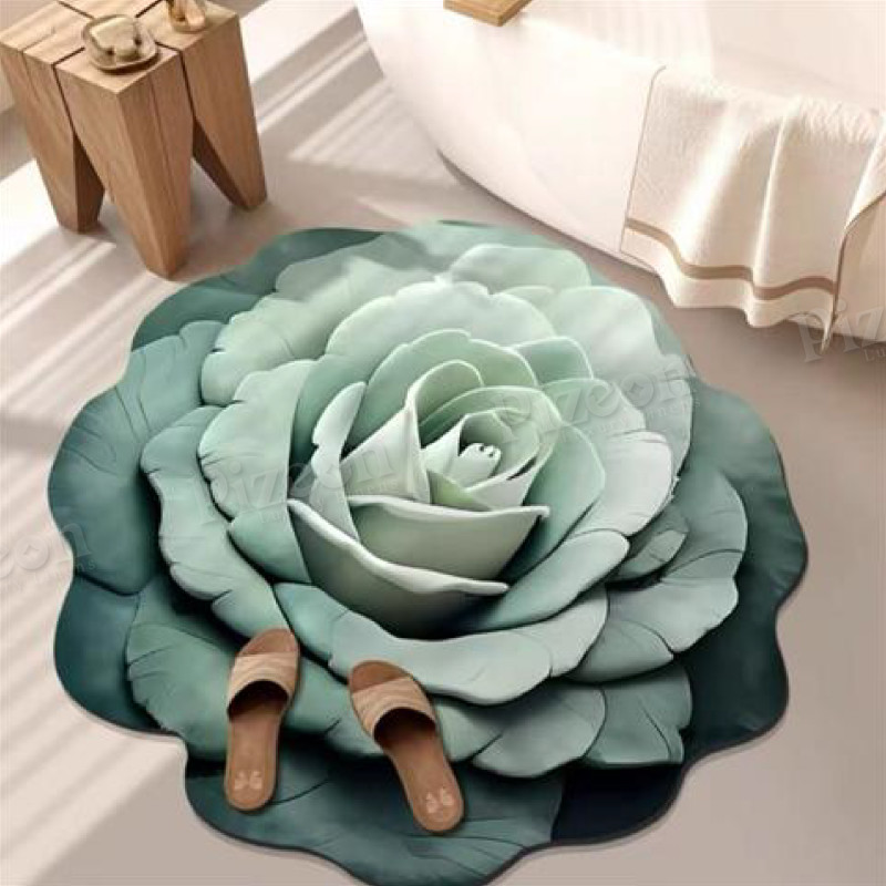 Soft Anti-Slip Bathroom Floor Mat with a Floral Design