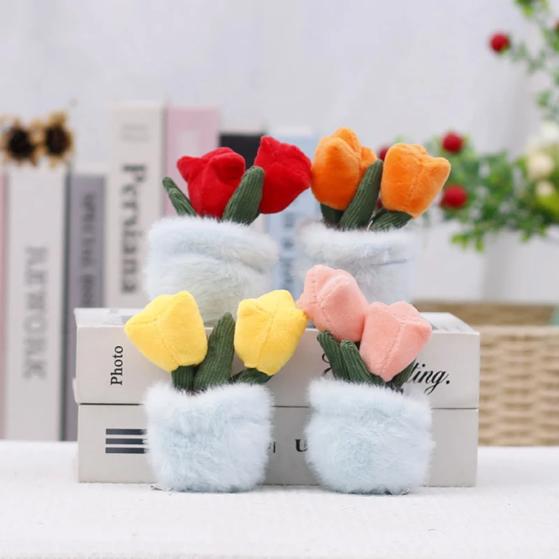 Colourful Flower Bag Charm, Potted Plant Plush Pendant - Backpack Charm