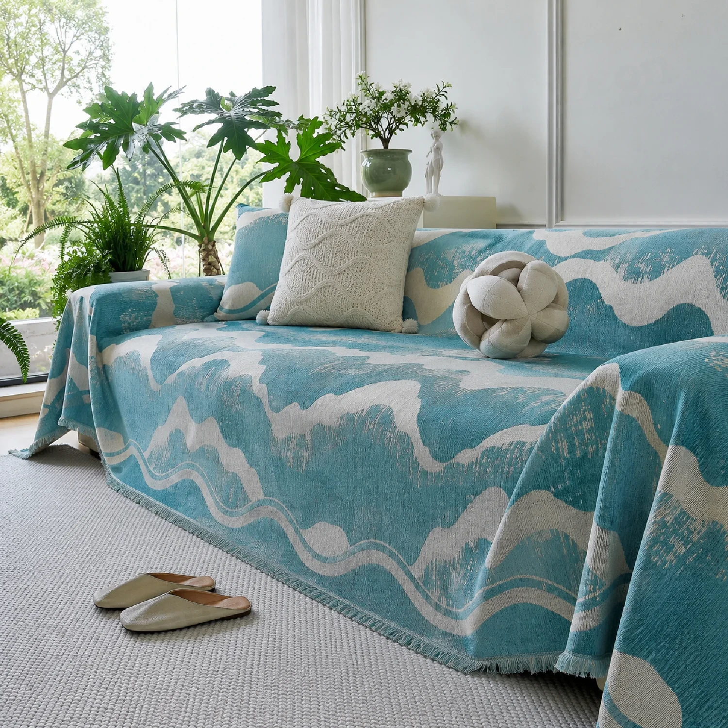 Luxury Chenille Sofa Cover, One Whole Sheet to Fully Cover the Sofa Cushions.