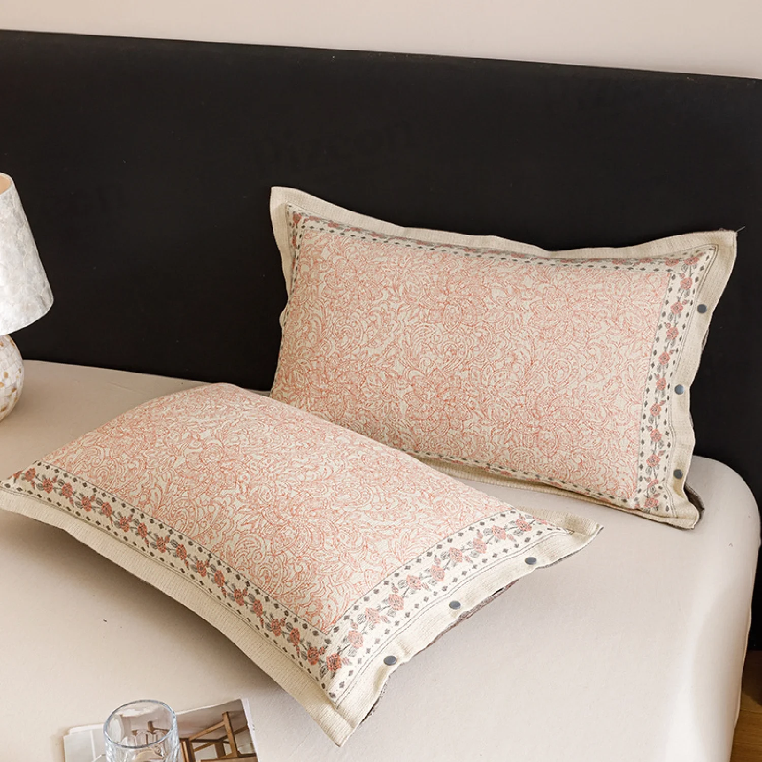 Premium Vintage Jacquard Style Cotton Pillowcase with Button.