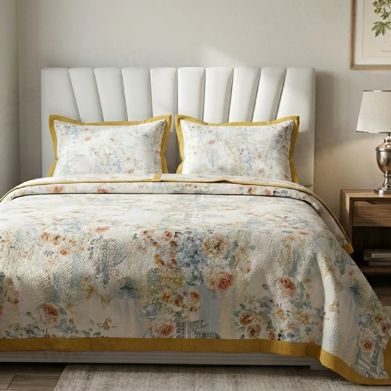 Luxury Imported Jacquard 3-Piece All-Over Floral Bedspread Set