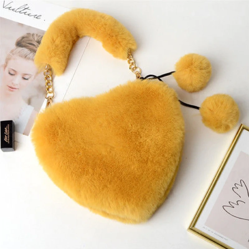 Rabbit Fur Heart-Shaped Women's Handbag