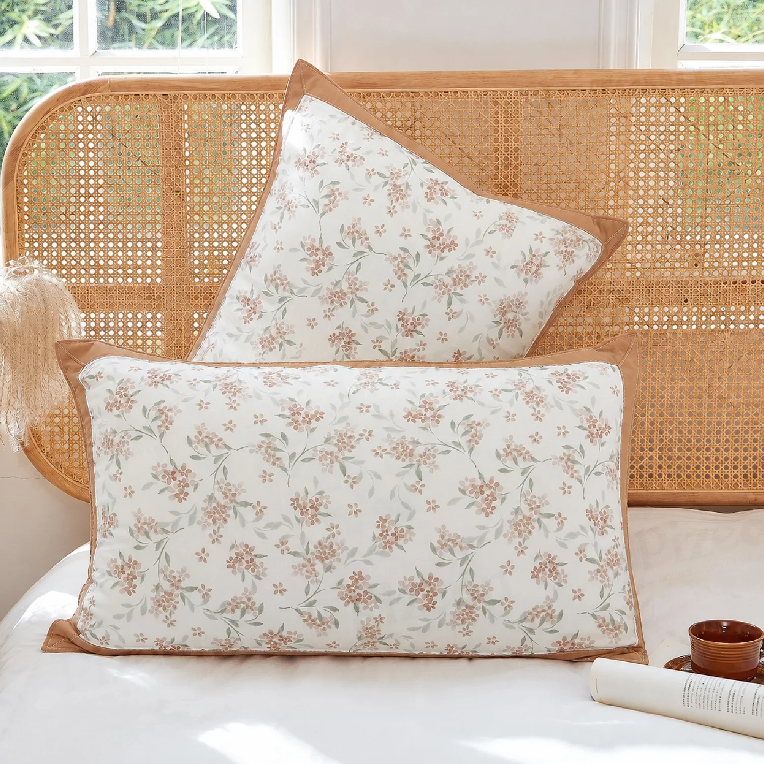 Imported Wash Cotton Floral Pillowcase with Lace
