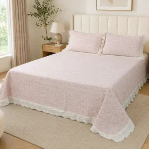 3-Piece Imported Floral Printed Bedspread Set with Lace