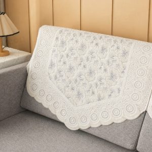 Elegant Crochet Lace Sofa Scarf – Luxury White Cotton Sofa Throw Cover
