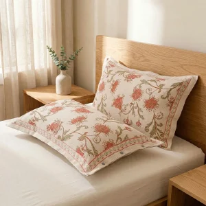Premium Jacquard Style Floral Pillowcase with Button.