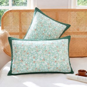 Imported Wash Cotton Floral Pillowcase with Lace