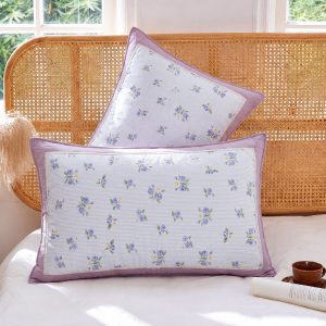 Imported Wash Cotton Floral Pillowcase with Lace