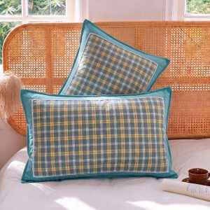 Imported Wash Cotton Stripe Pattern Pillowcase with Lace