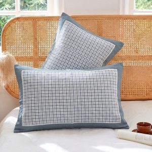 Imported Wash Cotton Stripe Pattern Pillowcase with Lace